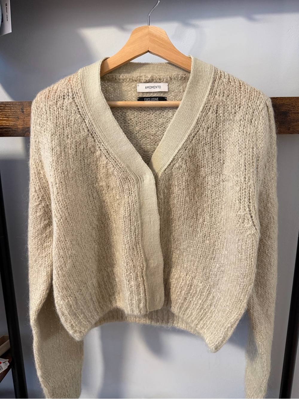 Amomento Cream Knit V-Neck Women's Sweater Cardigan